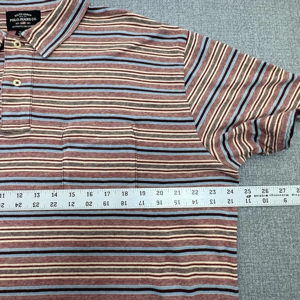 Ralph Lauren Polo Jeans Co Striped Polo Shirt XL Blue Red Cotton Casual